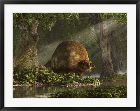 Framed large Glyptodon stands near the edge of a stream Print