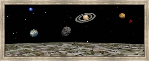 Framed View of the universe and planets as seen from a distant moon Print