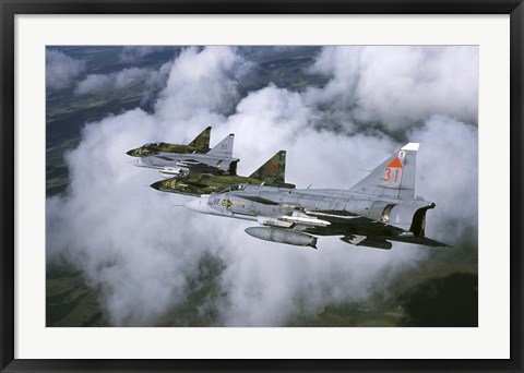 Framed Four Saab 37 Viggen fighters of the Swedish Air Force Print