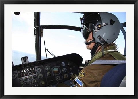 Framed Pilot in the cockpit of a CH-46 Sea Knight helicopter of the Swedish Air Force Print