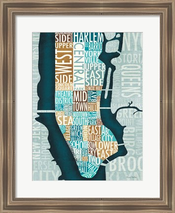 Framed Manhattan Map Blue Brown Print