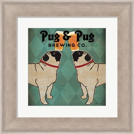 Framed Pug and Pug Brewing Square Print