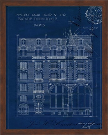 Framed Quai Henri Blueprint I Print