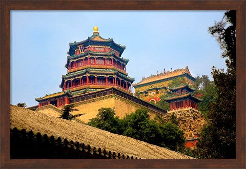 Framed Tower in The Pavilion of Buddhist Fragrance, Beijing, China Print