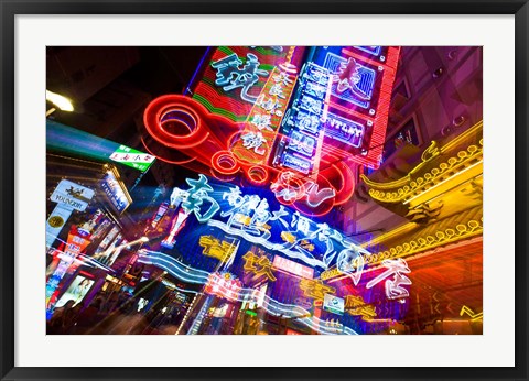 Framed China, Shanghai, Nanjing Road, Neon signs Print