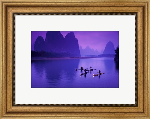 Framed Cormorant Fisherman on Li River, China Print