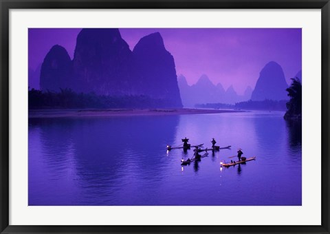 Framed Cormorant Fisherman on Li River, China Print