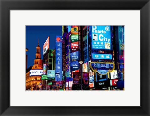 Framed neon signs along the shopping and business center at night, Nanjing Road, Shanghai, China Print