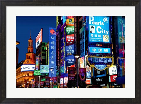 Framed neon signs along the shopping and business center at night, Nanjing Road, Shanghai, China Print