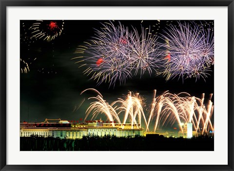 Framed China, Beijing, Fireworks over Tienanmen Square Print