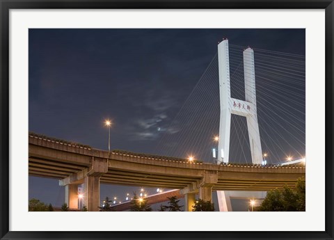 Framed Full Moon Rises Above Nanpu Bridge over Huangpu River, Shanghai, China Print