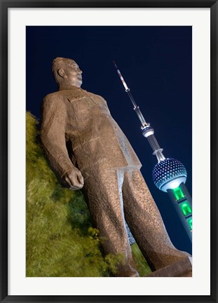 Framed Statue of Chen Yi Along the Bund District and Huangpu River, Shanghai, China Print