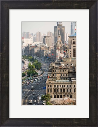 Framed View of the Bund District Along Huangpu River, Shanghai, China Print