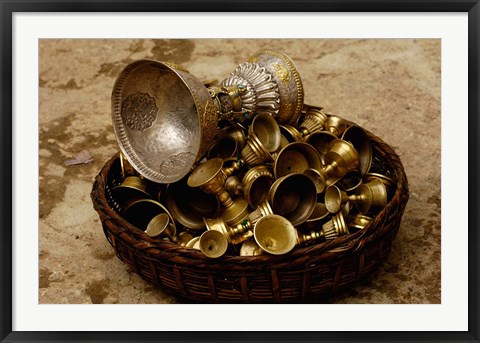 Framed Brass Yak Butter Tea Cups in Songzhanling Monastery, Zhongdian, Deqin Tibetan Autonomous Prefecture, Yunnan Province, China Print