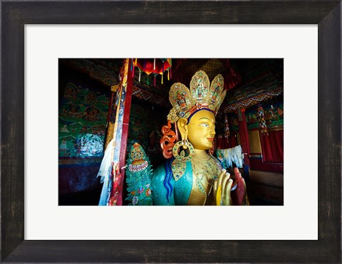 Framed Golden Maitreya Buddha, Thiksey Monastery, Thiksey, Ladakh, India Print