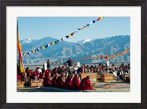 Framed Tibetan Ceremony in Shanti Stupa, Leh, Ladakh, India Print