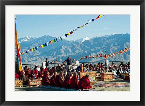 Framed Tibetan Ceremony in Shanti Stupa, Leh, Ladakh, India Print