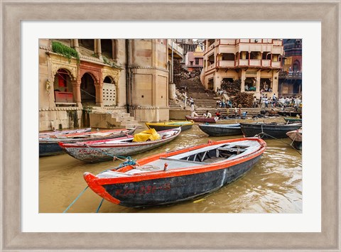 Framed Boats on River Ganges, Varanasi, India Print