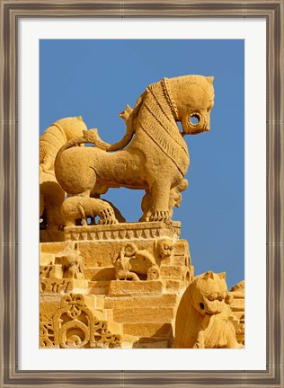 Framed Carved figures on Jain Temple, Jaisalmer, India Print