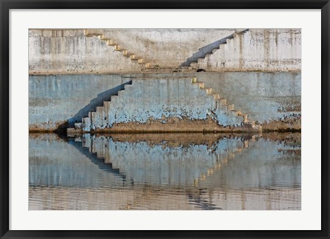 Framed Steps mirrored on small lake, Jodhpur, India Print