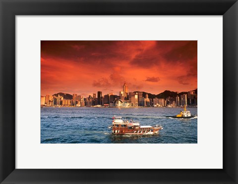 Framed Hong Kong Harbor at Sunset, Hong Kong, China Print