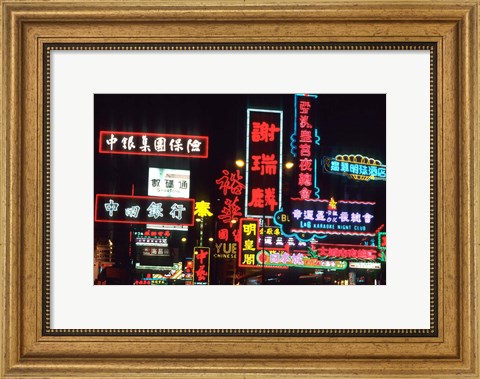 Framed Neon Lights on Nathan Road, Hong Kong, China Print