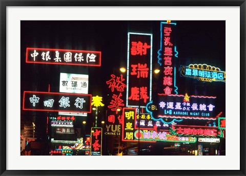 Framed Neon Lights on Nathan Road, Hong Kong, China Print