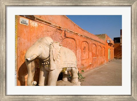 Framed Old Temple with Stone Elephant, Downtown Center of the Pink City, Jaipur, Rajasthan, India Print