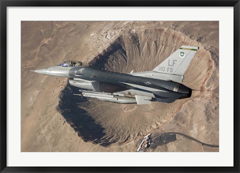 Framed F-16C Fighting Falcon flying above Arizona&#39;s Meteor Crater Print