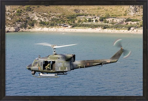 Framed Italian Air Force AB-212 ICO helicopter in flight over Italy Print