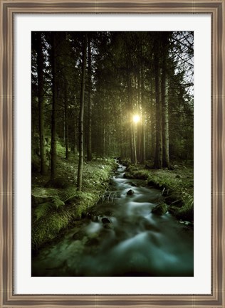 Framed Sunset over Small Stream, Pirin National Park, Bulgaria Print