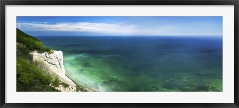 Framed Aerial view of chalk mountain and sea, Mons Klint cliffs, Denmark Print