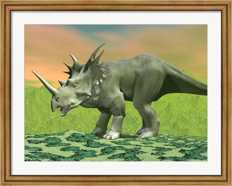 Framed 3D rendering of a Styracosaurus dinosaur Print