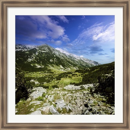 Framed green valley through Pirin Mountains, Pirin National Park, Bulgaria Print