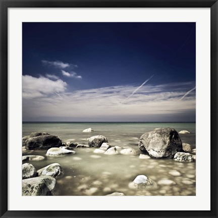 Framed Big boulders in the sea, Liselund Slotspark, Denmark Print