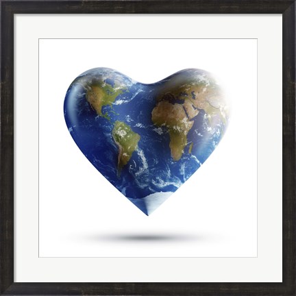 Framed Heart-shaped planet Earth on a white background Print