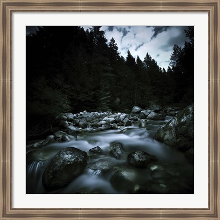 Framed Small river flowing over stones covered with moss, Pirin National Park, Bulgaria Print