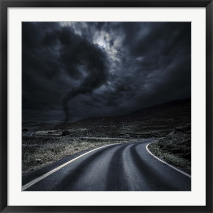 Framed Tornado near a winding road in the mountains, Crete, Greece Print