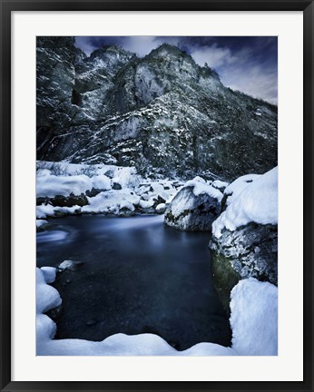 Framed river flowing through the snowy mountains of Ritsa Nature Reserve, Abkhazia Print