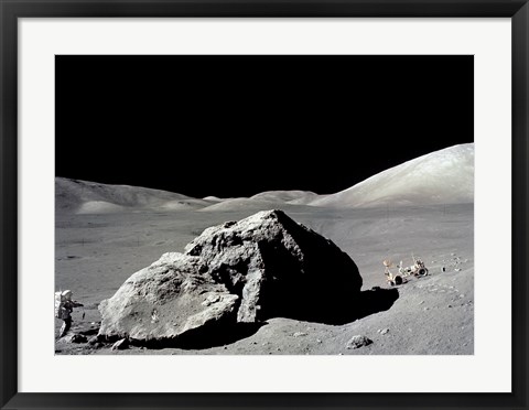 Framed Astronaut standing near a rock on the moon, Apollo 17 Print