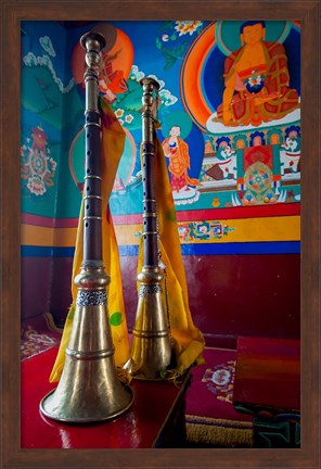 Framed Ceremonial horns at Shey Palace, Ledakh, India Print