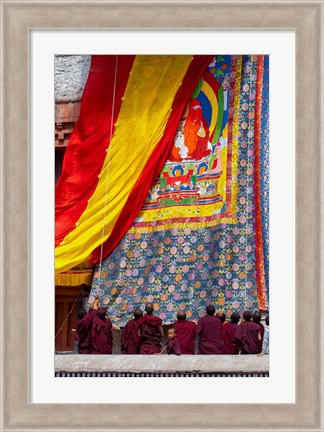 Framed Monks raising a thangka during the Hemis Festival, Ledakh, India Print