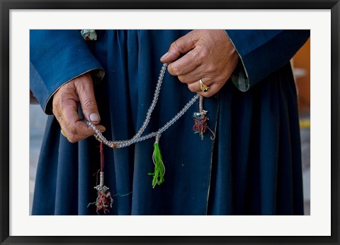 Framed Woman&#39;s hands holding prayer beads, Ladakh, India Print