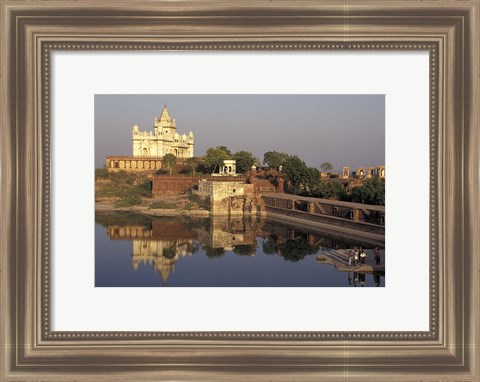 Framed Temple Reflection and Locals, Rajasthan, India Print