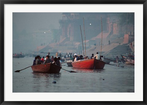 Framed Boats in the Ganges River, Varanasi, India Print