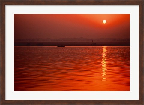 Framed Sunset over the Ganges River in Varanasi, India Print