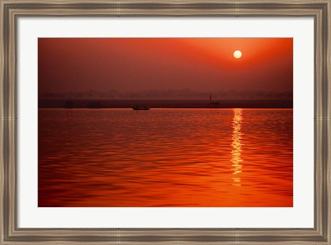 Framed Sunset over the Ganges River in Varanasi, India Print