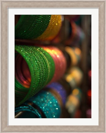 Framed Bangles are stacked up at a store in Bangalore, Karnataka, India, Print