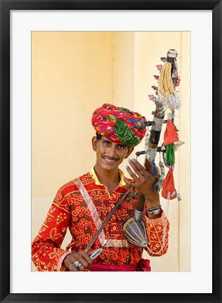 Framed Young Man in Playing Old Fashioned Instrument Called a Sarangi, Agra, India Print