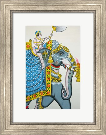 Framed Elephant mural, Mahendra Prakash hotel, Udaipur, Rajasthan, India. Print